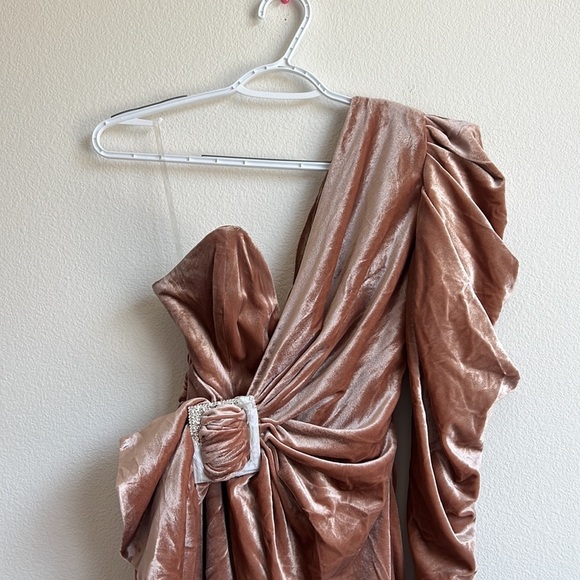 NWT HOUSE of CB TAMARA BLUSH NUDE VELVET CRYSTAL DRESS - Picture 6 of 14